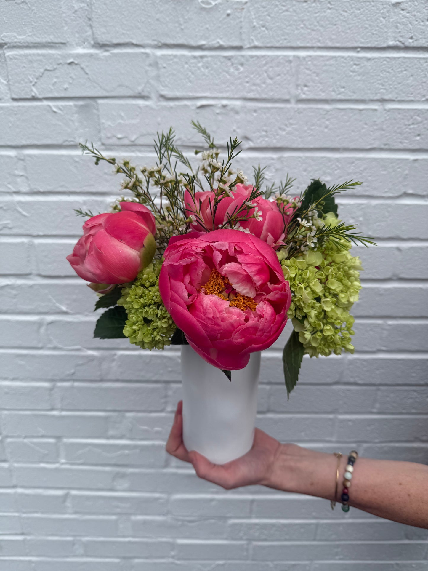 Peony + Hydrangea Vase Arrangement