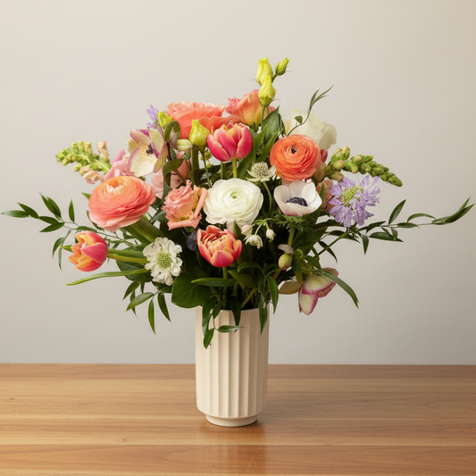 Bouquet of Valentine's Day flowers in a white modern vase