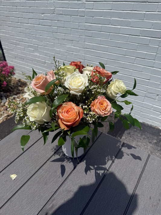 Mixed Dozen Roses Arrangement
